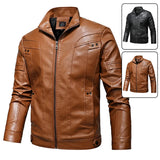 Riolio Motorcycle Leather Jacket Autumn Mens Stand Collar Jacket Coat Brand Solid Color Zipper Streetwear Winter Fleece Biker Jacket