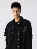Riolio Metal Denim Punk Jacket Design Spring Autumn Men Women New High-end American Breasted Trendy Black Loose Jacket Aesthetic Chic