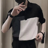 Riolio  Striped Polo Men's Short-sleeved Trendy Brand Ins Spliced lapel T-shirt New Casual Style