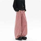 Riolio  Pink Straight Leg Denim Pants Unisex Gender Neutral Jeans Urban Street Style Fashion Trendy Casual Wear Comfortable 2025 New