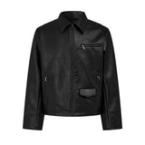 Riolio  Mens Pu Leather Motorcycle Short Slim Casual Pu Jacket Spring Streetwear Fashion Grunge Campus Jacket Old Money Men'S Wear