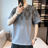 Riolio  New Men's Trendy Loose Fashion Student Short-sleeved Round Neck Sports Five-point Sleeve T-shirt