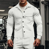 Riolio  Autumn Casual Men's Heavy Twill Lapel Long Sleeve Jacket Single-breasted Solid Color Slim-fit Jacket
