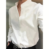 Riolio  Autumn New Hong Kong Style Stand Collar Long-sleeved Shirt Men's Handsome High-end Slim Fashion Brand Cardigan Suit