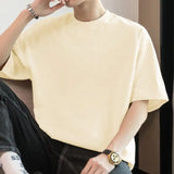 Riolio   American Heavy Short-sleeved T-shirt Men's Round Neck Summer Solid Color Trendy Loose Half-sleeved Base Shirt
