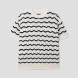 Riolio Summer Men's Knit Jacquard Short Sleeve T-shirts Striped Hollow Out Casual Tshirts New Y2K Vintage Streetwear Tee Tops