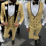Riolio  Elegant 3 Piece Men's Velvet Tuxedo Suit Slim Fit Peak Lapel Blazer Vest And Pant Set for Business Wedding And Party