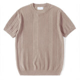 Riolio  Knitted Short-sleeved T-shirt Men's Solid Color Stripe Summer Casual Half-sleeved Round Neck Heavyweight Bottoming Shirt