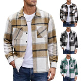 Riolio winter fits men Men Vintage Shirt Jacket Men's Plaid Print Shirt Coat Casual Button Down Jacket with Long Sleeve Fleece Shacket for Autumn