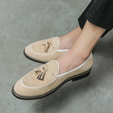 Riolio  Italian Luxury Brand Suede Men's Tassel Design Loafers Slip-on Handmade High Quality Nubuck Leather Shoes Pointed Toe Thick Sole