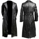 Riolio MEN'S GERMAN CLASSIC WW2 MILITARY UNIFORM OFFICER BLACK REAL LEATHER TRENCH COAT