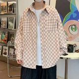 Riolio  New Checkerboard Shirt Men's Long-sleeved Loose Retro Casual Couple Shirt Jacket