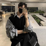 Riolio  Spring Acrylic Knitted Sweater Vest Men V-neck Sleeveless Golf Vest Korean Style Solid Color Loose Casual Casual Men's Vest