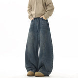 Riolio Wide Leg Jeans Men Denim Dark Blue Floor Sweeping Baggy Trousers Street Dance Hip Hop Unisex Urban Fashion Urban Streetwear