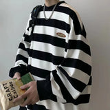 Riolio  Men's Sweatshirts Large Size Autumn Winter New Round Neck Sweater Male Long Sleeves Striped Letter Loose Casual Tops Pullover
