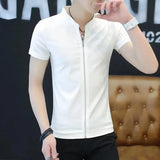 Riolio  Short-sleeved T-shirt Men Korean Style Slim Ice Silk Summer Thin Cardigan Top