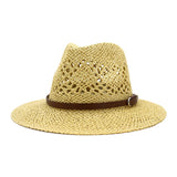 Riolio  New Hand-Woven Jazz Straw Hat Spring Summer Hollow Fedora Panama Cap Men Women Outdoor Sun Protection Hat Sombrero Hombre