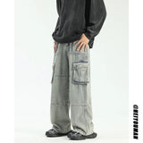 Riolio High quality Wide Leg jeans men Big Pocket Overalls Patchwork Men Unisex Neutral Loose Straight Casual High Street Hip Hop Jeans