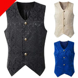 Riolio Black Vest Men Renaissance Steampunk Coat Gothic Jacquard Waistcoat Single Breasted Business Formal Dress Vest for Suit