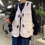 Riolio Vests Coat Men Hip Hop High Street Japanese Fashion Tooling Multi Pockets Design Handsome Stylish All-match Teens Clothes Summer