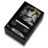 Riolio  Tie For Men Tie Clips Set Necktie Man Wedding Blouses Dress Cufflinks Gift Box Pocket Square Clip Business Skinny Gravetas