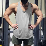 Riolio  Summer Casual Men's Tank Tops Sports Fitness Gym Vest Oversized O Neck Straps Sleeveless Pure Color Camisole Men Clothes Fashion