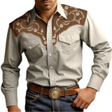 Riolio  Men's Western Style Floral Print Shirt Long Sleeve Button Cowboy Shirt with Chest Pockets