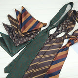 Riolio  2PCS Neck Tie Set Luxury Brown Floral Dots Neckties Khaki Striped Handkerchief Polyester Woven Pocket Square Shirt Accessories