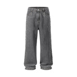 Riolio Full Rhinestone Print Washed Blue Baggy Jeans Mens and Women Ropa Hombre Streetwear Solid Casual Denim Trousers Loose Cargos