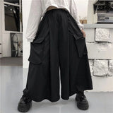 Riolio  XS-5XL Gothic Culottes Dark Workwear Big Pocket Samurai Pants Hakama Genderless Streetwear Wide-Leg Pant Men'S Clothing New