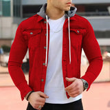 Fashion Winter Denim Jacket Men Autumn Men's Casual Hooded Jacket New Stitching Slim Cardigan Y2k Solid Color Top Coat Outerwear