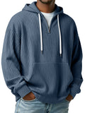 Riolio  Men's Ribbed Knit Half-Zip Hoodie Casual Oversized Pullover Sweatshirt with Kangaroo Pocket