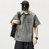 Riolio American Retro ort Sve  irt Men Summer Trendy Loose Workwear irt T-irt Men Turn-down Collar Casual Faion