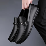 Riolio  Mens Metal Buckle Loafers Genuine Leather Men Casual Shoes Handmade Moccasins Breathable Male Walking Shoes Comfort Travel Flats