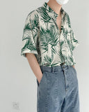 Riolio  Korean Man Shirts Loose Button Short Sleeve Handsome Streetwear Casual Turn-down Collar Spring Summer Printing Men's Clothing