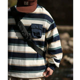 Riolio  Men Clothing Trendy Vintage Striped Print Oversized Harajuku Streetwear T-shirt Y2K Youth Japanese Style O Neck Long Sleeve Tops