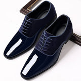 Riolio Classic PU Patent Leather Shoes for Men Casual Business Shoes Lace Up Formal Office Work Shoes for Male Party Wedding Oxfords