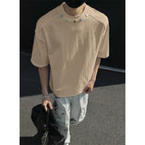 Riolio Tshirt Men Slim Fit Solid Color Round Neck t Shirt Button trim Summer Casual Tee Shirt Lightweight Breathable Cotton Fashion Top