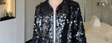 Riolio Shiny Sequins Jacket for Men Black Silver Sparkle Long Sleeve Casual Bomber Jacket Male Party Club Fashion High Street Coats