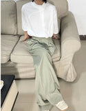 Riolio Minimalist Retro Top Chinese Stand Collar Irregular Splicing Niche T-shirt Round Neck Simple Solid Color Short Sleeves Tees Men