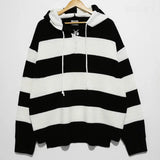Riolio Autumn and Winter Retro Korean Style Men and Women Trendy Knitted Hoodie Couple Loose Hip Hop Striped Casual Top harajuku y2k