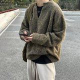 Riolio  Mens Sweater Moss V-Neck Sweater Autumn Streetwear Fashion Personality Versatile Trend Campus Long-Sleeve Top Men'S Clothing