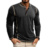 Riolio  Spring Autumn Long Sleeve T Shirt Men Henry Collar Casual Mens T-Shirts High Quality Male Fashion Patchwork Pullover Tees Tops