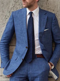 Riolio  Fashion Men's Suit 2 Pieces Blazer Pants Single Breasted Peaked Lapel Business Linen Denim Wedding Groom Tailored