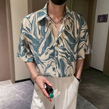 Riolio  Japanese Summer Ice Silk Flower Shirt for Men Short Sleeve Loose Casual Harajuku Oversized 2023 New Thin Hawaiian Shirt Men