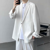 Riolio White Black Blazer Men Fashion Society Mens Dress Jacket Korean Loose Business Casual Suit Jacket Mens Office Formal Blazer