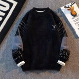 Riolio  Men's autumn and winter pullover with thick base knit sweater light luxury semi high neck warm solid color simple sweater