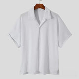 Riolio  New Men Shirts Short Sleeve Turn-down Collar Casual Tops Spring Summer Fashion Solid Rib Loose Shirt For Men Clothing Streetwear