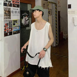 Riolio Hip Hop Streetwear Men Retro Old Vest Harajuku Multicolors Oversized Tank Tops Summer Sleeveless T-shirt Solid Color Tees