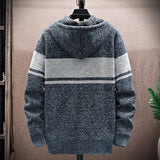 Riolio WINTER OUTFITS Autumn Korean Hooded Men's Sweater with Thick and Velvet Men Cardigan Knitted Sweater Coat Stripe Jacket Male M-4XL